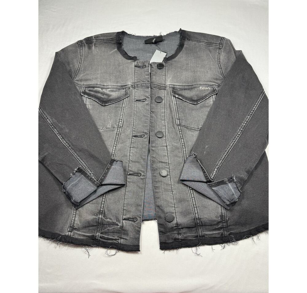Lane Bryant Ombre Distressed Raw Hem Black Denim Jacket 18